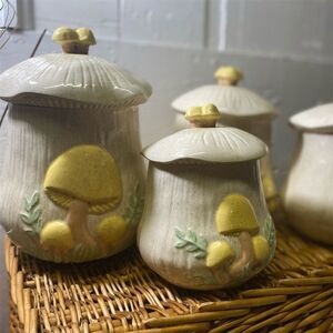 Vintage 1970s Arnels Mushroom Ceramic Canister Cookie Jar Set of 4